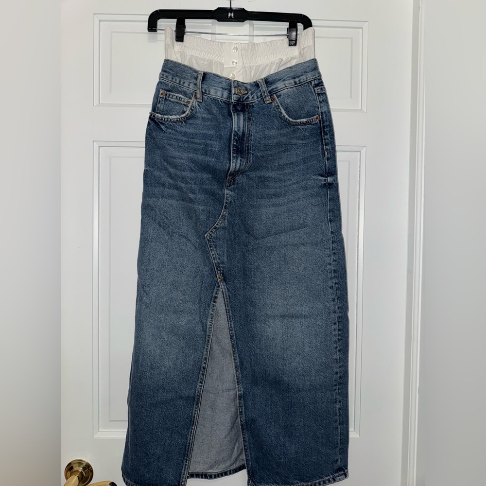 Zara Denim Maxi Skirt with Front Slit and built in “Boxer” look